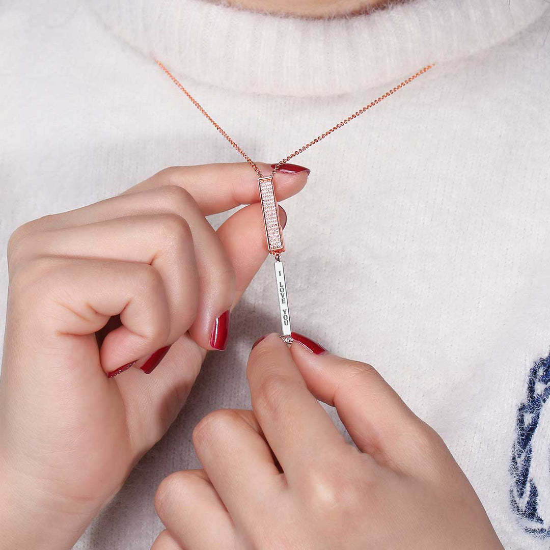 "I Love You" Pull-Out Engraved Diamond Pendant Necklace