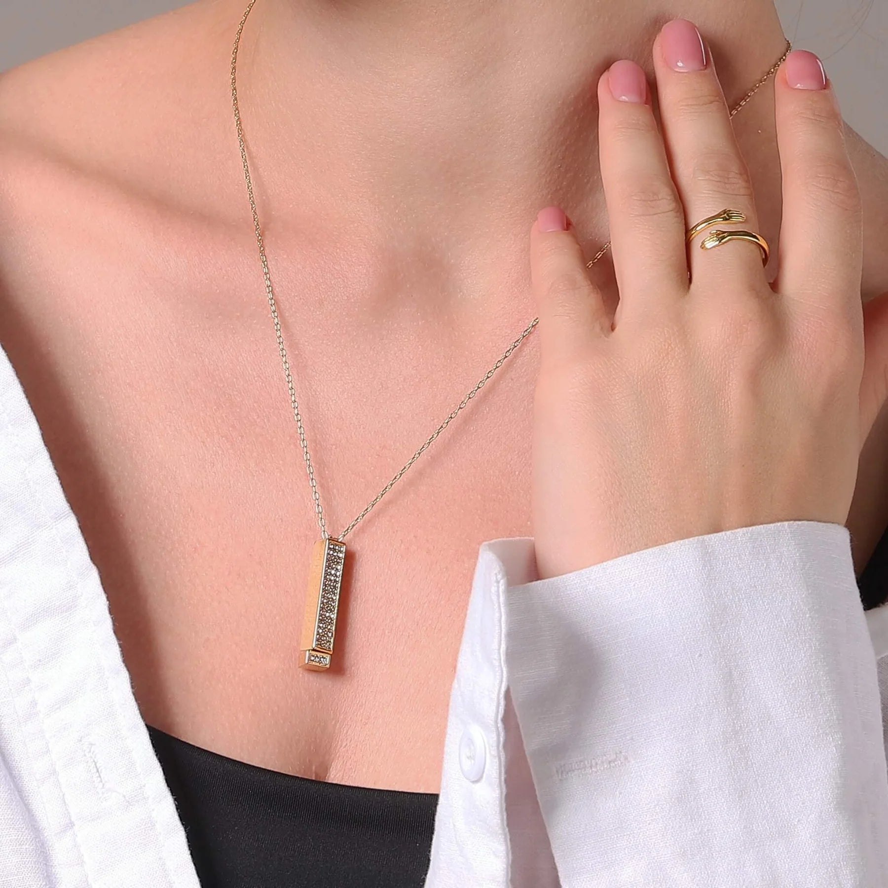 "I Love You" Pull-Out Engraved Diamond Pendant Necklace