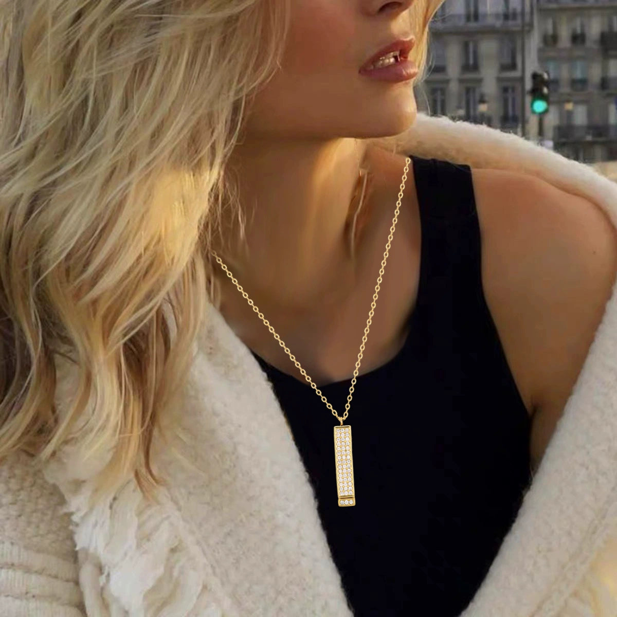"I Love You" Pull-Out Engraved Diamond Pendant Necklace